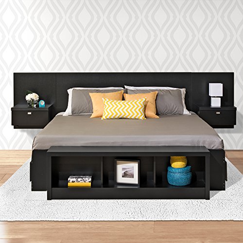 Prepac Series 9 Designer Floating King Headboard With Nightstands, 123.25" W X 31.5" H X 16"D, Black #TOP5
