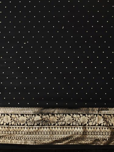Image of SAMAH Women's Georgette Foil Printed Lace Work Saree with Unstitched Blouse Piece