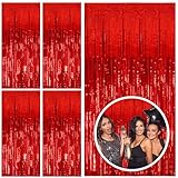 5 Pack Red Streamers Party Backdrop Christmas Decorations Foil Fringe Backdrop Curtains Carnival Casino Theme Birthday New Year Holiday Celebration Bachelorette Party Decorations Supplies