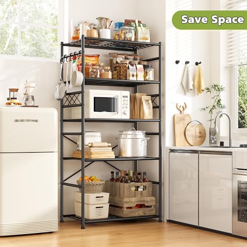 Image of DurayLoly Storage Shelves 5 Tier Capacity,Metaling Shelving with Hooks,Heavy Duty Garage Shelves Unit with Leveling Feet,Wire Shelving for Pantry,Kitchen and Closet,23.6 inch W x 13.8 inch D x 72.4 inch H,500lbs