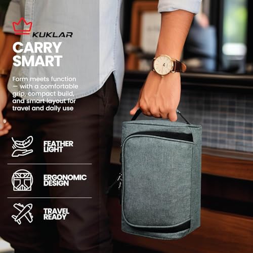 Image of KUKLAR Large Travel Toiletry Bag for Men, Water-Resistant Canvas Dopp Kit with Front Zipper Pocket, Portable Bathroom Hygiene & Grooming Organizer Bag for Vacation & Gym(Light Grey)