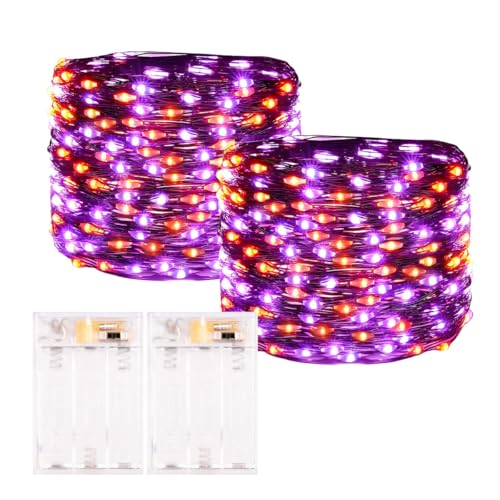 Guirlandes lumineuses d'Halloween haut de gamme 100 LED violettes et oranges étanches