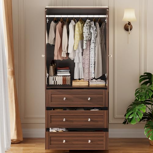 VOWNER Armoire Wardrobe Closet with Drawers and Mirror, 71" Clothing Storage Cabinet with Hanging Rod, 2 Doors Wooden Wardrobe Cabinet for Bedroom, Large Capacity Storage - Image 6