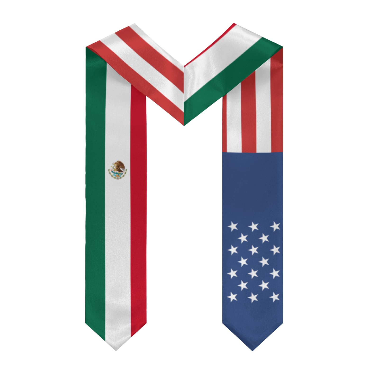 America Mexico Mexican Flag Graduation Stole Sash Shawl for Men Women Thickened V-Neck Scarf Double-sided for International Students Teachers Study Aboard Graduate Gift 72 inches Unisex