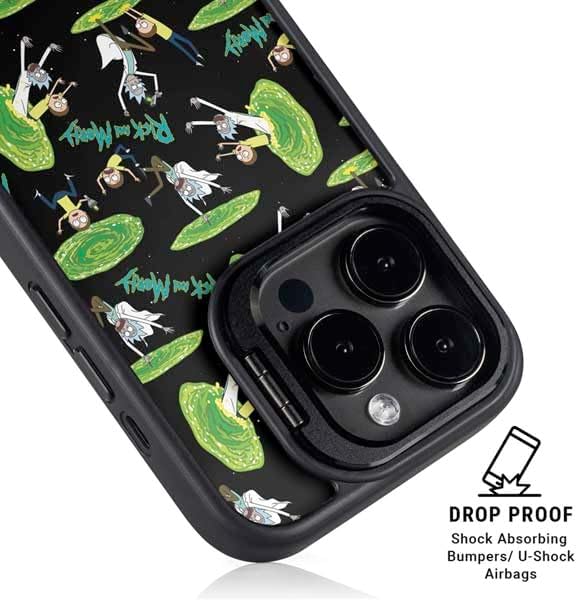 Skinit Kickstand Phone Case Compatible with iPhone 16 Pro - Officially Licensed Adult Swim Rick and Morty Portal Pattern Design