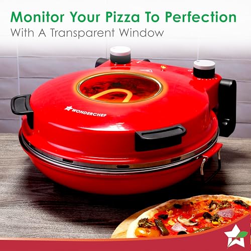 Image of Wonderchef Regalia Pizza Maker | Crispy Pizzas in 5 Minutes with Rapid Cooking over 450C | Wood-Fired Pizza-Like Taste | Lava Stone Base for Golden Crust | 1200W, 12-in Diameter | 2-Year Warranty