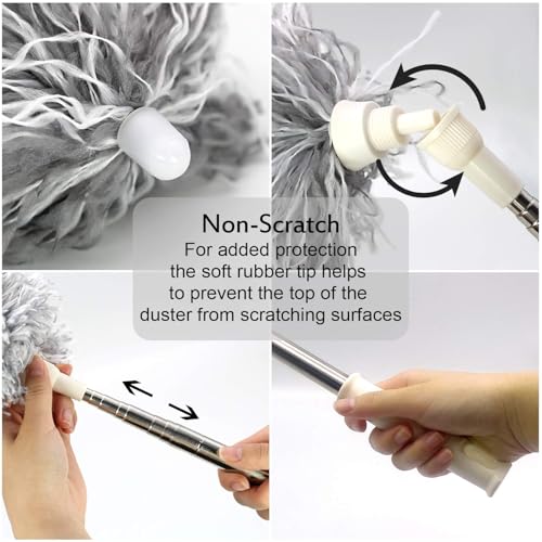 Image of UIMO Microfiber Ceiling Fan Cleaner with 30-100 inch Telescopic Pole - Extendable Duster for High Ceilings and Fans, Bendable Washable Head, Reusable Cleaning Tool for Furniture, Cars, Keyboard