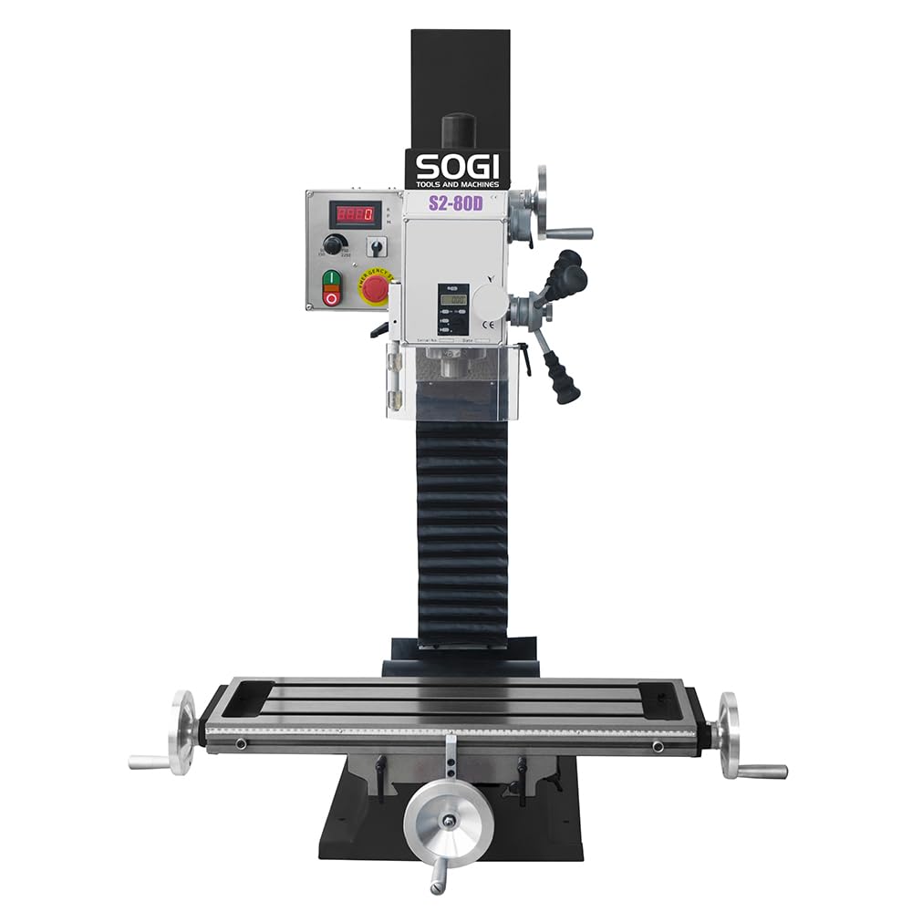 SOGI S2-80D Fresatrice verticale da banco per metalli - motore monofase 1.1 kW - testa inclinabile