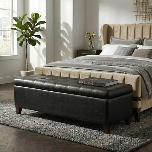 Image of Black Ottoman with Storage Faux Leather Storage Ottoman Bench