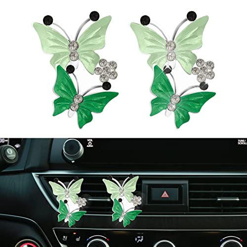 Image of 2PCS Air Vent Clip, Dual Butterfly Rhinestone Air Conditioning Outlet Clip, Cute Car Vent Clips Decorations, Sparkly Bling Car Interior Accessories for Women Girl (Green)