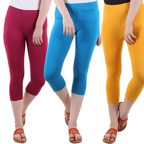 Image of DIAZ Women's Super Combed Cotton Elastane Stretch Slim Fit Printed Capri -Pack of 3