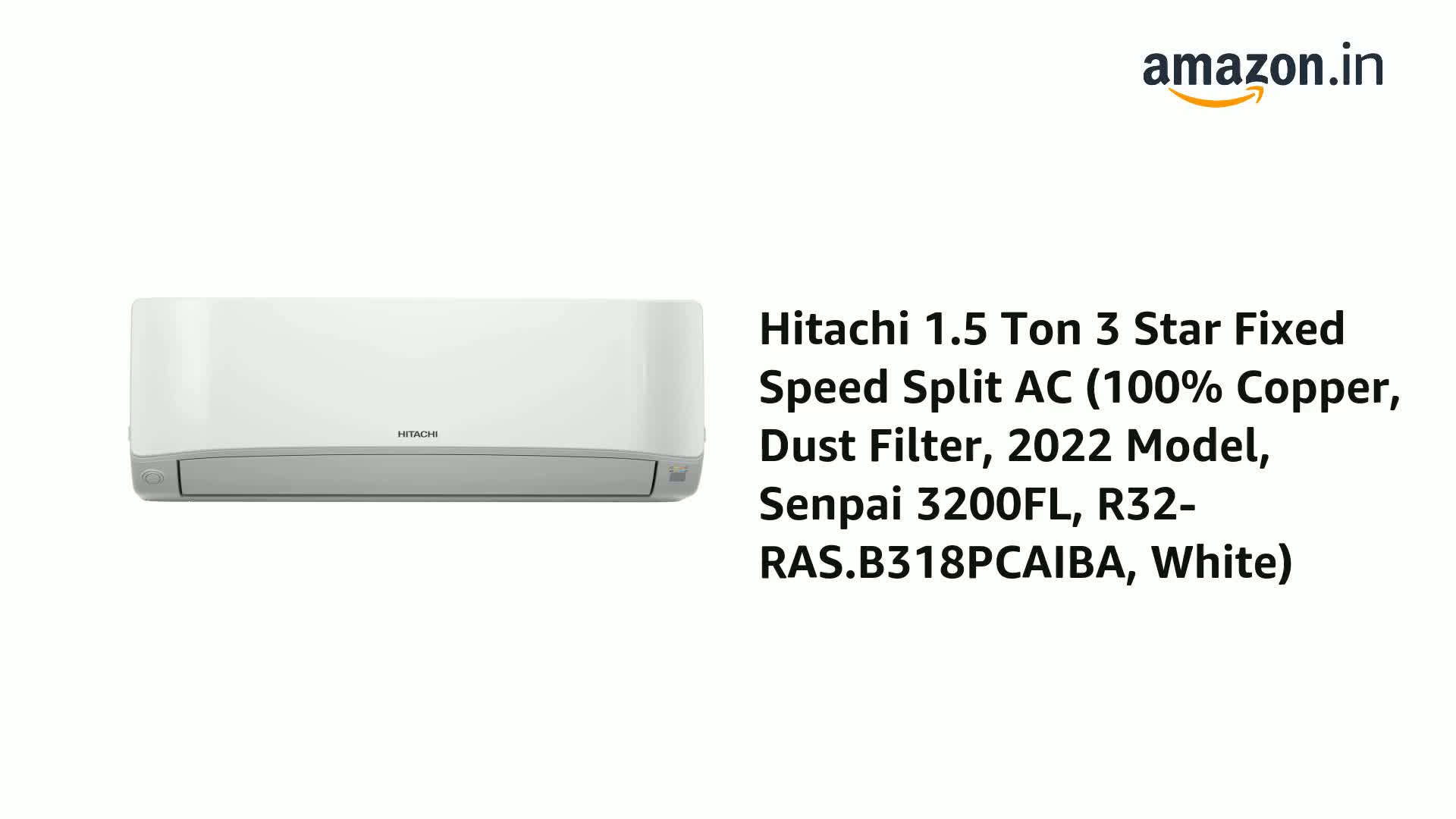 Hitachi 1.5 Ton 3 Star Fixed Speed Split AC (100% Copper, Dust