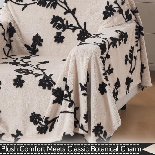 Image of HOKIPO Luxury Plush Sofa Cover Throw for 1 Seater Sofa | Soft Sofa Throw for Complete Sofa Protection, 'Noirea Series' Botanical Vine (180x180 cm) (AR-6651-D5)