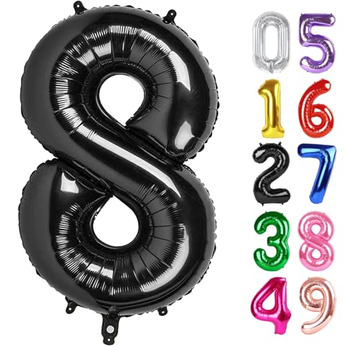 Image of Black Number 8 Balloon 40 Inch, 8th Birthday Party Decorations, Giant 8 Foil Balloon for Party Supplies