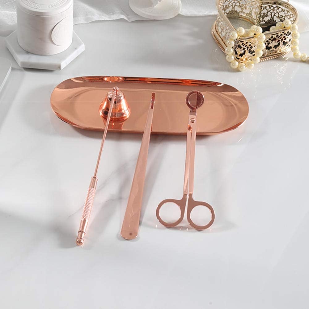 Candle Snuffer 4 Pieces of Candle Tool Accessories Candle Wick Trimmer Candle Wick Dipper Candle Snuff Device Storage Tray Decorative Steel Candle Stopper Rose Gold