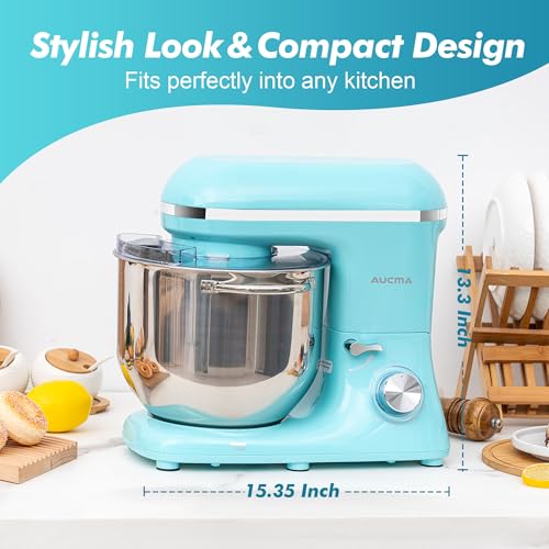 Aucma Stand Mixer 900W 8L Electric Kitchen Mixer with Dough Hook, Thread Whip and Whisk (Blue, 25 Litres) - Image 6