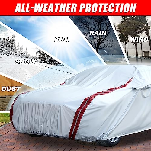 Image of Waterproof Car Covers Replace for 2010-2025 Chevy Camaro, 6 Layers All Weather Custom-fit Car Cover with Zipper Door & Windproof Bands for Snow Rain Dust Hail Protection