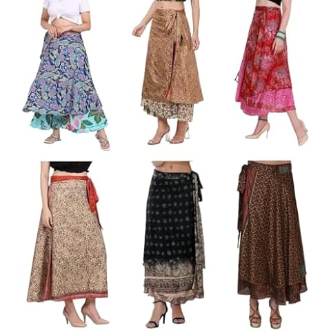 Wevez® Pack of 3 Pcs Original Two Layer Printed Wrap Around Skirts, Plus Size (Long XL) Cover