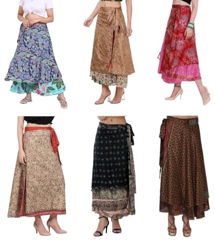 Wevez® Pack of 3 Pcs Original Two Layer Printed Wrap Around Skirts, Plus Size (Long XL)