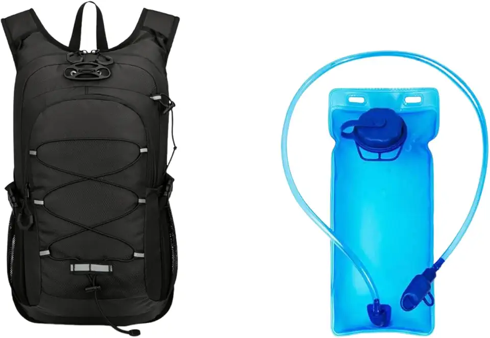 Mochila Hidratação Esportiva Impermeável de Nylon Preta com Bolsa de Água 2L EVA, para Ciclismo, Montanhismo, Trilha e Viagem