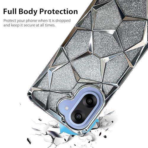 Image of VONZEE Gradient Glitter Case for One Plus Nord CE5, Luxury Electroplated 3D Cube, Diamond Bling Shiny Soft TPU Clear Shockproof Women Girls Protective Phone Cover (Silver)