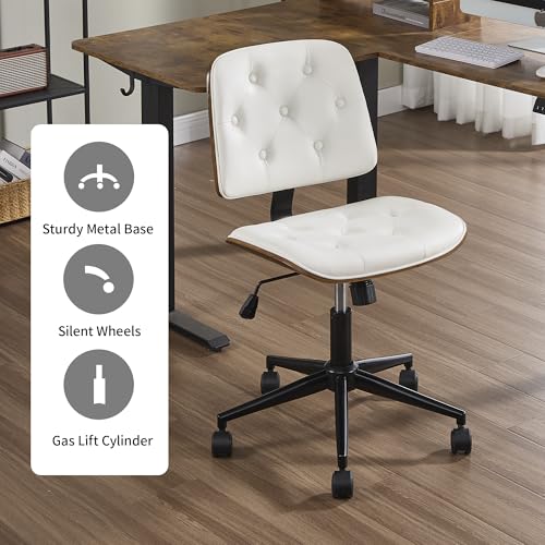 Image of Armless Rolling Office Desk Chair, Adjustable Height Computer Chair, White