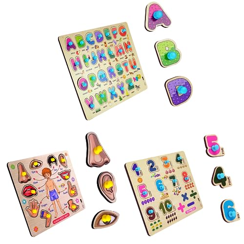 Image of Lefan Colorful Wooden Puzzle Toy For Kids Jigsaw Puzzles For Adults Baby Learning Educational Toys Board Game (Abcd + Body Parts + Number)