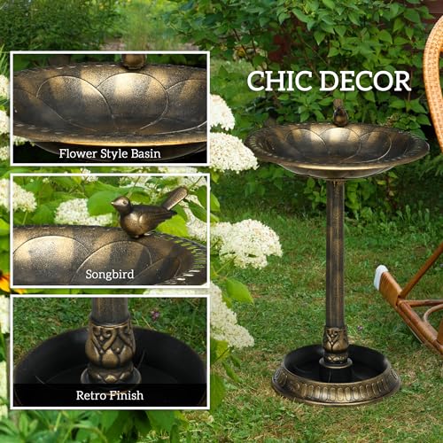 Outsunny US844-758V00LR0131 28 Inch Antique Bird Bath With Pedestal Flower Planter Base, Vintage Style Decorative Birdbath & Bird Feeder Bowl thumb #3