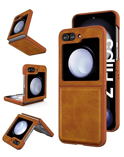 Foluu for Samsung Galaxy Z Flip 5 5G Case, Leather Case, PU Leather + Hard PC Shell Ultra Thin Slim Durable Protective Phone Case Cover for Samsung Galaxy Z Flip5 5G 2023 (Yellow)