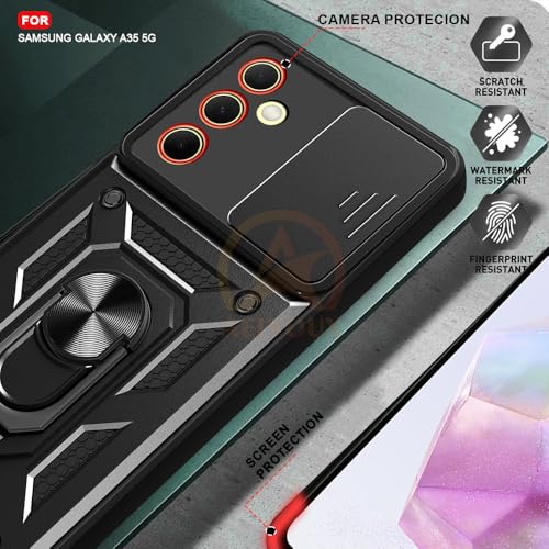 Image of Armor Bumper Back Cover Case for Samsung A35 5G | Rotating Camera Cover, Ring Holder & Kickstand | Heavy Duty & 360 Degree Protection Samsung A35 5G Back Cover (Black)