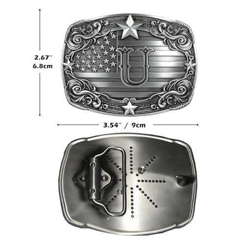 Image of Western Belt Buckle for Men Vintage Cowboy Rodeo Texas Initial Letter ABCDJMR to Z Belt Buckles