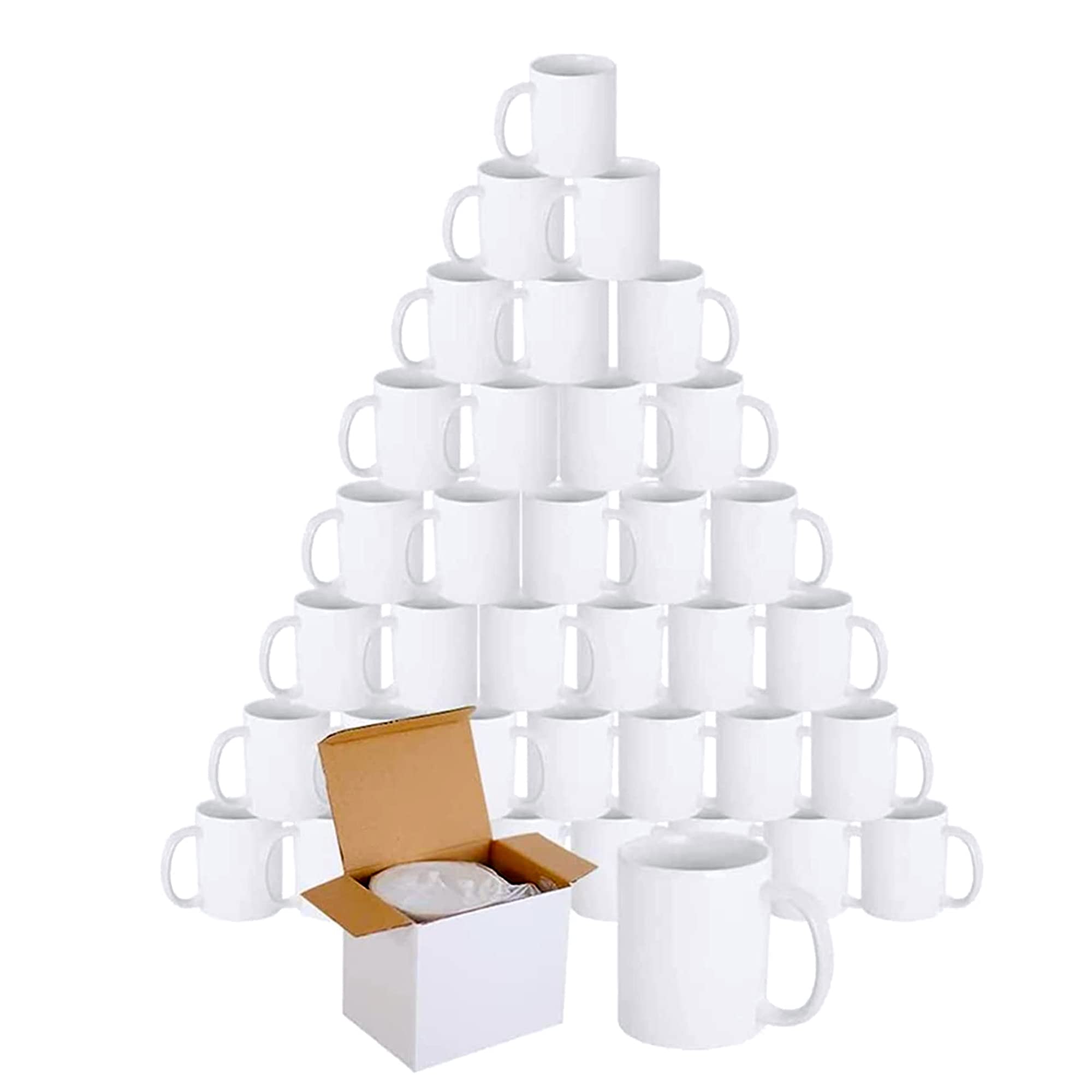 Casspia White Sublimation Mugs - 11oz Sublimation Porcelain Blank Coffee Cups, White Plain Coffee Mugs with Free Smash Proof Box (Pack of 12)