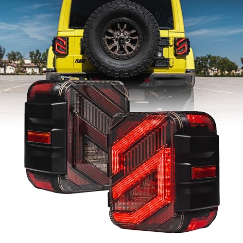 Xprite LED Tail Lights Compatible with Jeep Wrangler JL JLU 2018-2023 - Sport/Sahara/Rubicon,Clear Lens Rear Brake Light Tail Lamp with Turn Signal and Reverse Back Up Assembly- Pair