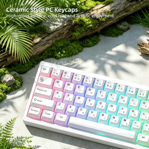 Image of Womier Japanese White Keycaps, Ceramic Style PC Glossy Jelly Keycap | Keyboard Caps, MDA Profile 115-Key Custom Key caps Set for 61 /68 /84 /87 /98 /100 /104-Key MX Switch Key cap