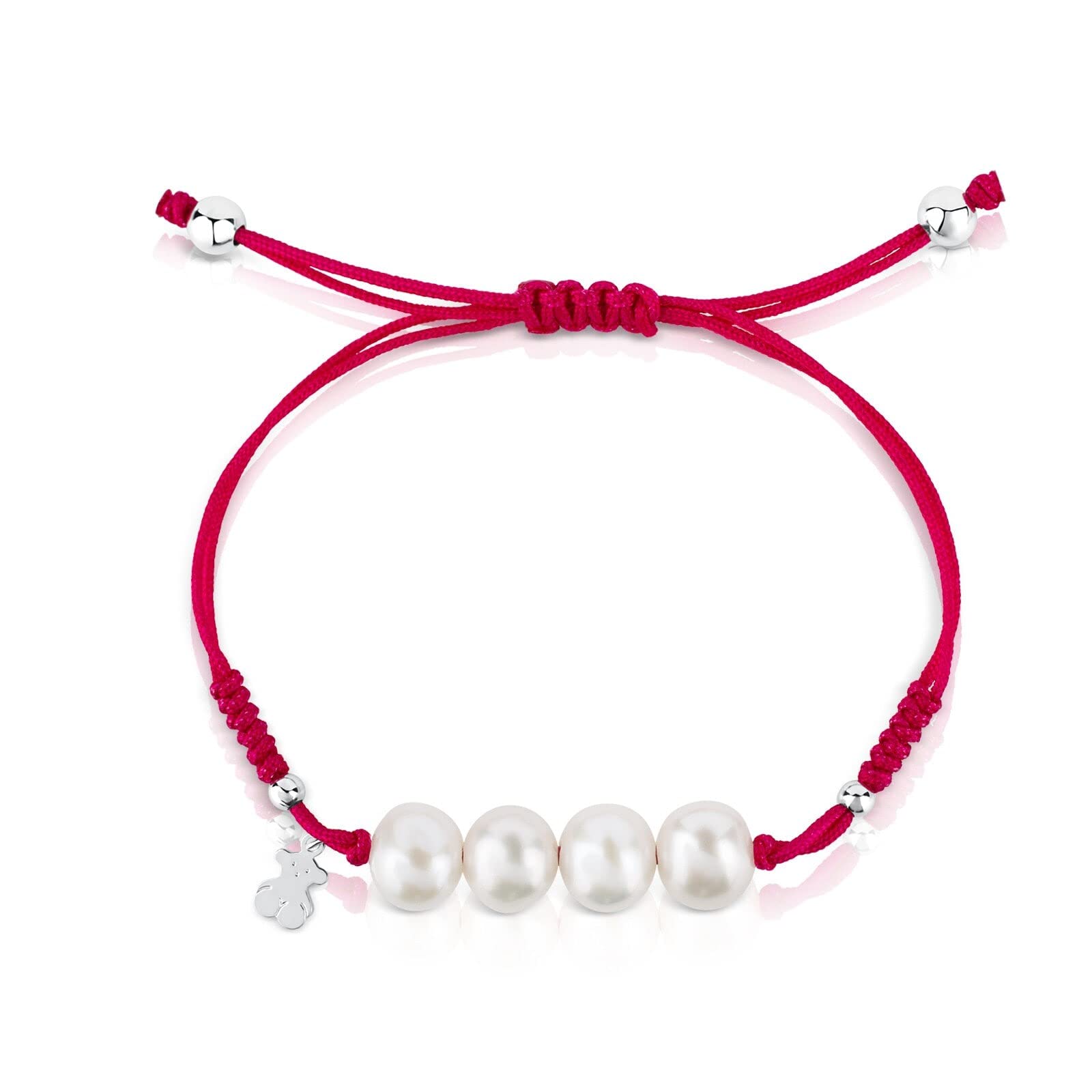 TOUS Pulsera de Cuerda y Perlas para Mujer con Motivo Oso en Plata de Primera Ley, 16 cm de Largo, Originalidad y Atrevimiento, Colección Pearl