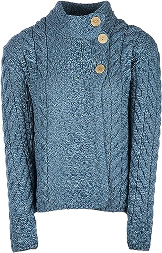 Image of Aran Woollen Mills Louisburgh Women's Asymmetrical Irish Cardigan, 100% Super Soft Merino Wool, Authentic Irish Knitwear