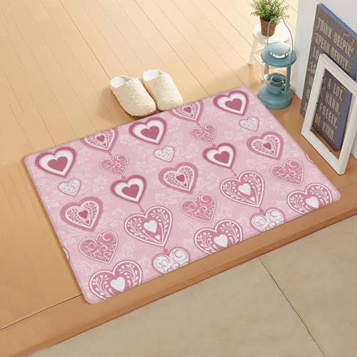 Romantic Love Kitchen Bath Door Mat Cushioned Runner Rug,Washable Welcome Floor Sink Antifatigue Mat,Waterproof & Non-Slip Comfort Standing Doormat,Valentine's Day Flower Heart Holiday 18