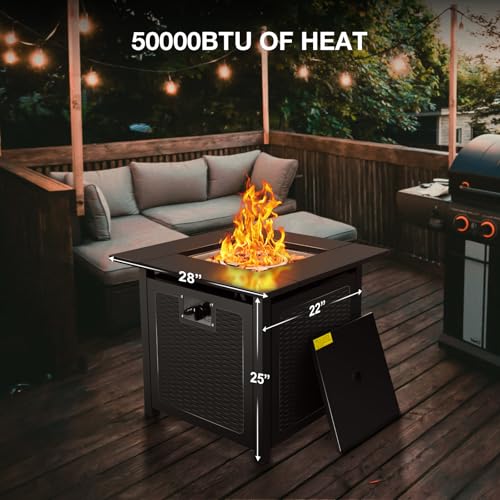 hykolity 28 inch Fire Pit Table, 50000 BTU Patio Heater, 2 in 1 Outdoor Gas Fire Pit with Removable Lid & Lava Stone, CSA-Certified for Gas Fire Pit, Deck Garden Backyard - Image 6