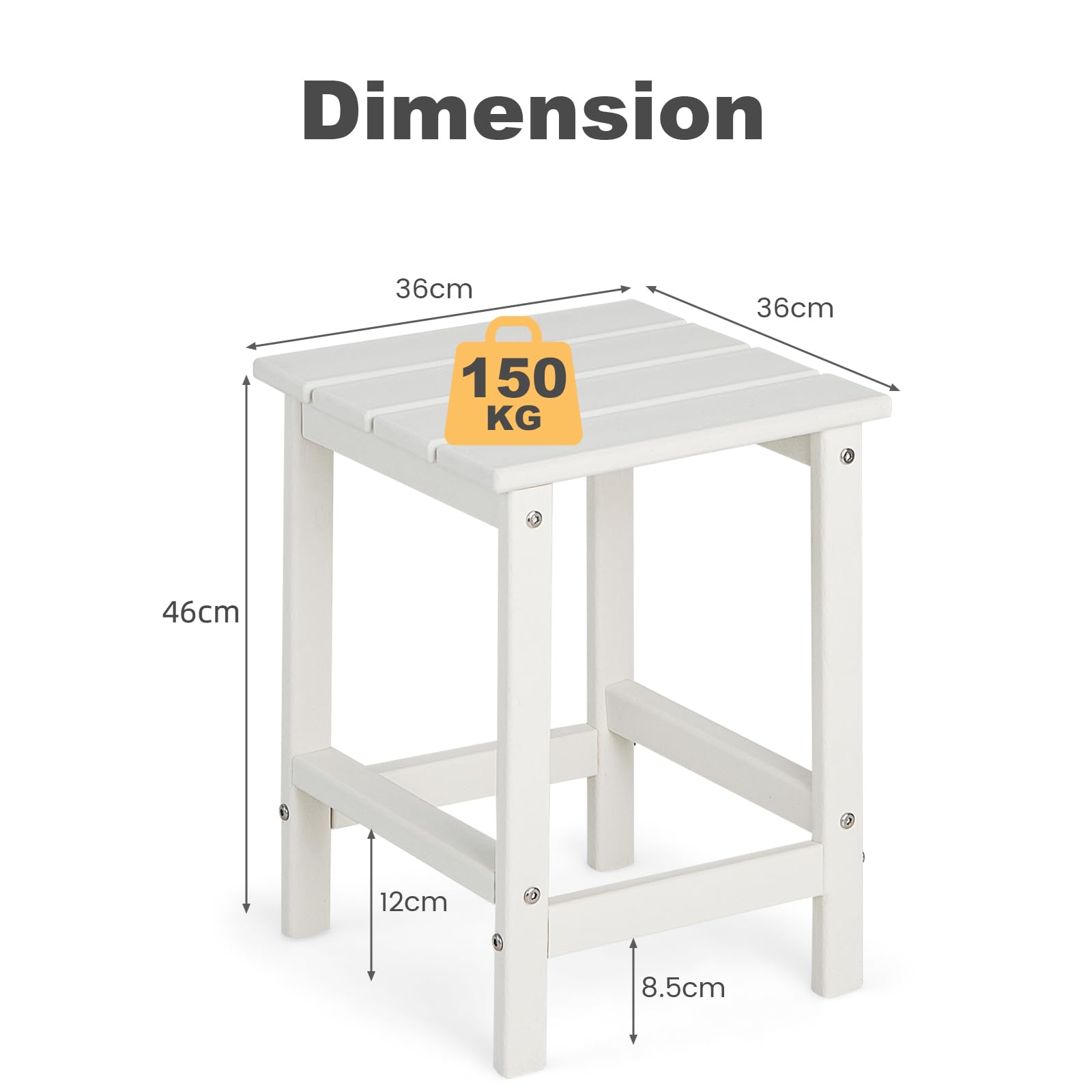 KOMFOTTEU Mesa de Centro de Jardín, Mesa Auxiliar de Exterior de HDPE, Mesa Lateral con Carga de 150 kg, Mesita de Café para Balcón, Terraza, Patio, 36 x 36 x 46 cm (Cuadrada, Blanco)