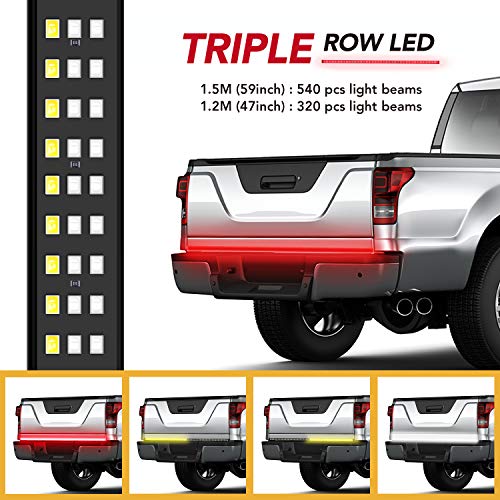 TWING 60 inches Tailgate Light Bar 540 LEDs Tailgate Strip Light Waterproof Wire Red Brake Running White Reverse Lights Solid Amber Turn Signal Reverse Lights for Trailer Pickup Jeep RV Van
