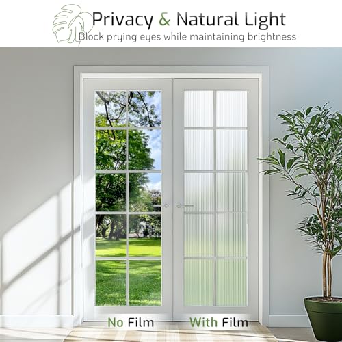 Image of LUTE Reeded Glass Window Privacy Film, Frosted Decor Vinyl, 29.5 inch x 78.7 inch