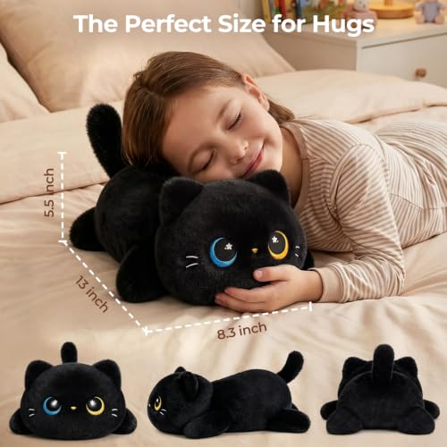 Image of Mewaii Odd-Eyed Black Cat Plush Pillow, Squishy & Huggable Kawaii, 13 in