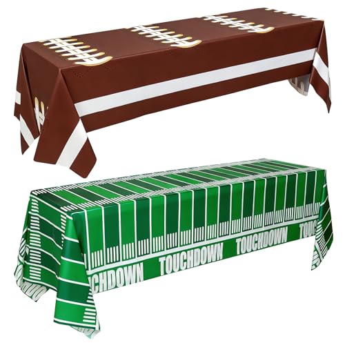 Accevo Football Party Decorations Disposable Tablecloth Plastic Touchdown Table Cover, Game Day Theme Table Cloth, Perfect for Football Birthday Party Supplies 54 X 108Inch, 2 Pack
