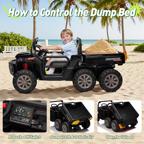 Image of 24V Ride on Dump Truck, XL 2 Seater Ride on Cars with Remote Control, 4x200W Powerful Motors, 6-Wheel Suspensions, Electric Dump Bed, Shovel, Kids UTV for Boy Girl