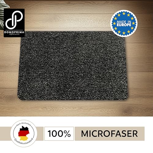 DOMOPRIMA® Fußmatte 60x40 cm Anthrazit – Waschbare Schmutzfangmatte aus Mikrofaser, rutschfest und extra saugstark, 7 mm flach, Türmatte für Eingang, Flur, Küche, Bad und Haustier