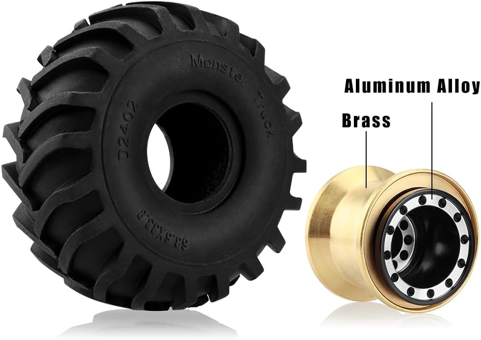 GLOBACT Aluminum Monster Truck RC Wheel Tires 68 * 33mm for 1/24 AXIAL SCX24 FMS FCX24 RC Crawler Car Upgrade Accessories (4Pcs Black)