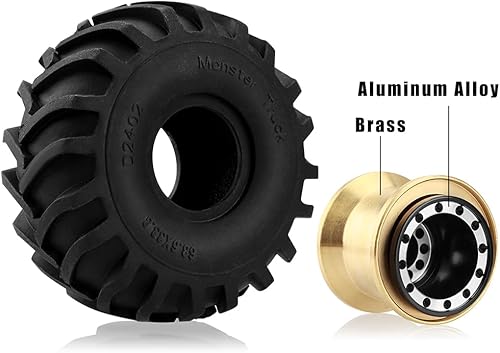Miniatura 9 de GLOBACT Neumáticos de aluminio Monster Truck RC de 2.677 x 1.299 in para 124 AXIAL SCX24 FMS FCX24 RC Crawler Accesorios de actualización de coche