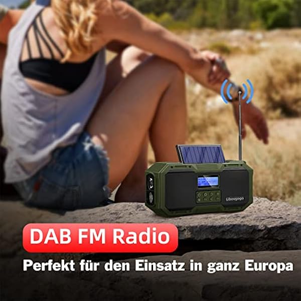 DAB, radio di emergenza, altoparlante Bluetooth impermeabile, radio FM portatile con torcia, lampada da lettura, manovella radio da campeggio con pannello solare, caricatore per cellulare da 4000 mAh