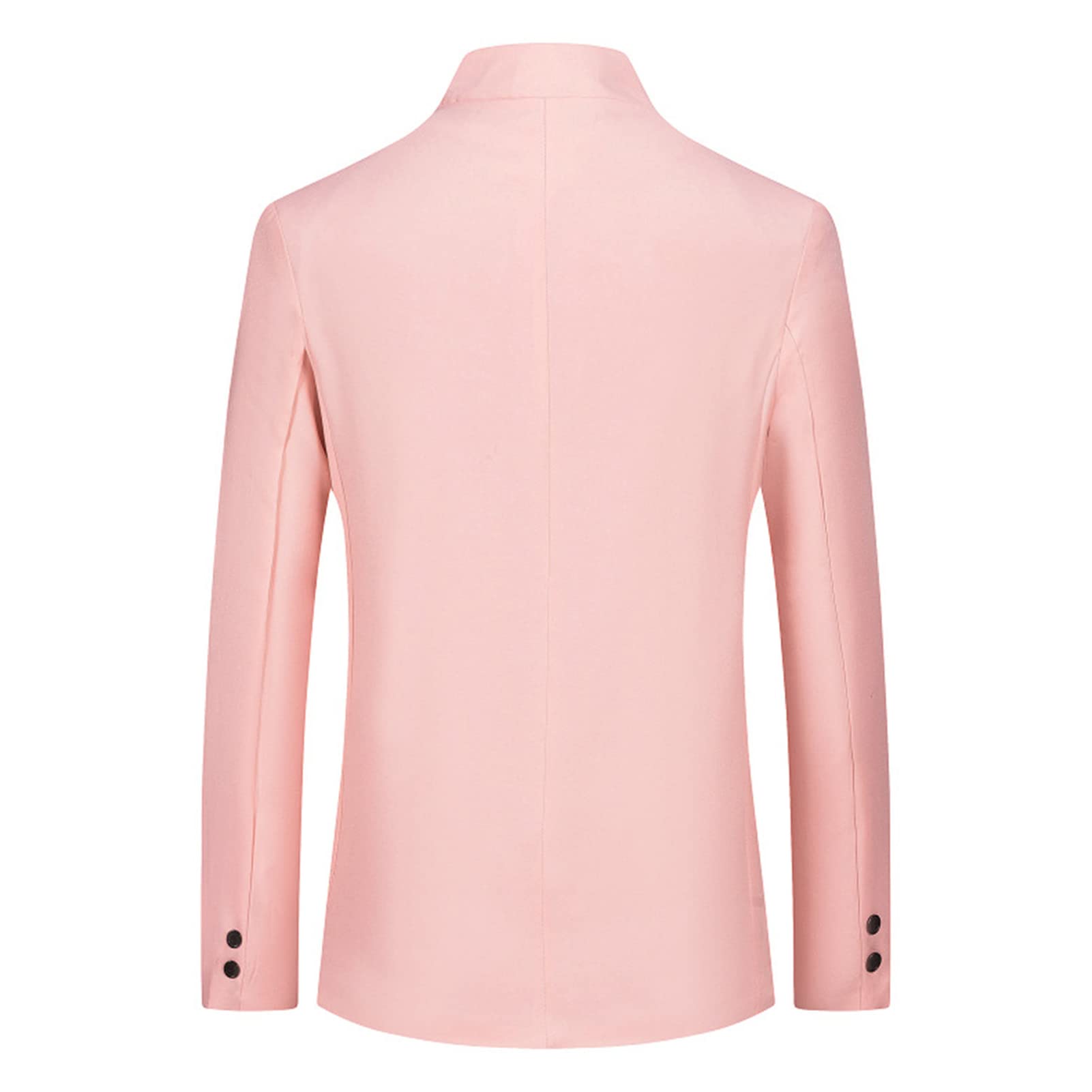 Men's Casual 3 Button Suit Jacket Vintage Stand Collar Lightweight Sport Coat Elegant Solid Slim Fit Dress Blazer (Pink,X-Large)
