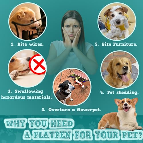 42x42x256-Inches-Puppy-Playpen-with-Gate-Dog-Playpen-for-Puppies-or-Small-Dogs-Dog-Fence-Pet-Playpen-for-Indoor-Outdoor-Sturdy-Safety-Dog-Pen-with-Thickened-Fabric-High-Strength-Nylon-Wire-Mesh - Cucciolini Doodles   42x42x256-Inches-Puppy-Playpen-with-Gate-Dog-Playpen-for-Puppies-or-Small-Dogs-Dog-Fence-Pet-Playpen-for-Indoor-Outdoor-Sturdy-Safety-Dog-Pen-with-Thickened-Fabric-High-Strength-Nylon-Wire-Mesh